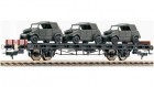 523609 Fleischmann 2 axle Flat car loaded with 3 German army Kubelwagens